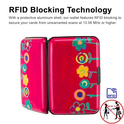 Image of Credit Card Holder, Metal Card Wallet RFID Blocking Mini Slim Aluminum Business Hard Card Case for Women Men (Painting Flowers)