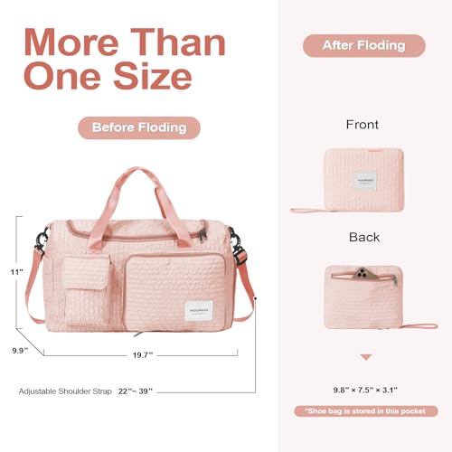 WOOMADA Foldable Travel Duffel Bag with Shoes Compartment, Overnight Bag with Wet Pocket & Trolley Sleeve, Weekender Bags for Women (pink stripe) — view 2