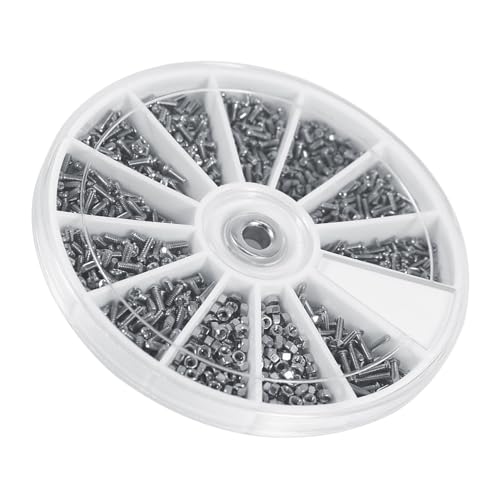 600-teiliges kleines Schrauben-Sortiment-Set für Uhren, Brillen, 12 Arten von Schrauben, Bolzenmuttern-Sortiment-Set, Edelstahl-Vollgewinde-Maschinenschrauben mit Kunststoffbox M1