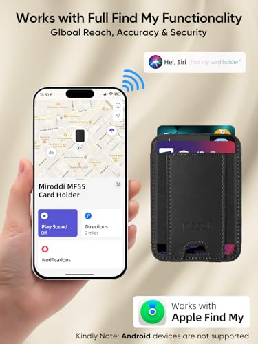 Miroddi Credit Card Holder with Find My, Premium Leather Small Wallet for Women, RFID Blocking Slim Card Wallet for Women Men, Minimalist Business Credit Card Wallet, Holds Up to 14 Cards, Black — view 2
