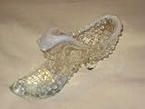 Vintage Fenton Hobnail Clear & White Art Glass Shoe Boot w/ Cat Head - 6 x 3 Inches