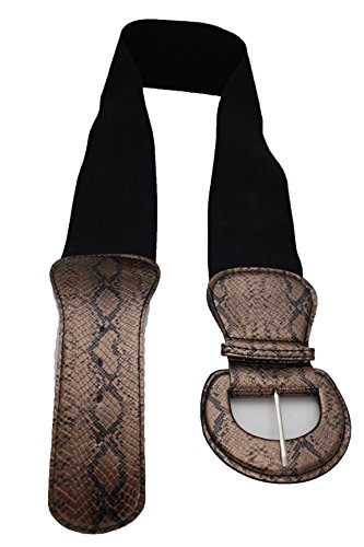 TFJ Women Elastic Wide Black Belt Hip Waist Bronze Snake Skin Animal Print M L XL4
