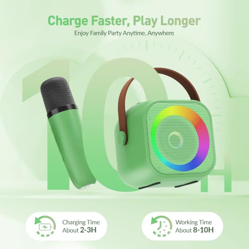 Image of Mini Karaoke Machine:Portable Bluetooth Karaoke Microphone, Singing Speaker with 2 Wireless Mic and Light Kids Adults, Christmas Birthday Gifts for Girls Boys Family Home Party(Green)