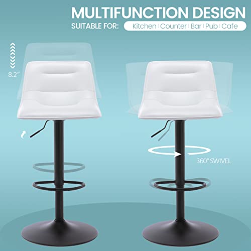 Brage Living Adjustable Bar Stools Set of 2, Modern PU Leather Swivel Counter Height Barstools with Back, Armless Airlift Curved Bar Chairs for Kitchen Dining Cafe (Pearl White, Black Base)