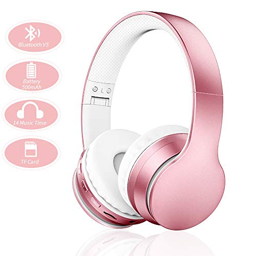 Bluetooth Wireless Over-ear Stereo Headphones, Fetta 4 in 1 Upgrade Bluetooth Foldable Headsets with Micro Support SD/TF Card (Upgrade Rose Gold)