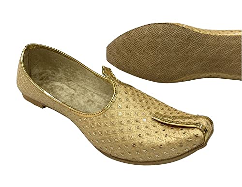 Punjabi Jutti for Men's Gold Traditional Handmade Wedding Bridal Shoes Ethnic Mojari Flat Khussa Jooti4