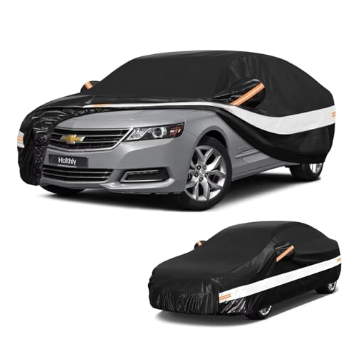 Image of 10 Layers Car Cover Custom Fit for Chevrolet Chevy Impala(2000-2020), Waterproof All Weather for Automobiles, Outdoor Full Cover Sun Dust Rain Protection with Cotton. Black