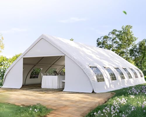 PEAKTOP OUTDOOR 20X40 Heavy Duty Party Tent Peak Shaped Wedding Tent White Upgraded Galvanized Outdoor Peach Gazebo Event Shelter Canopy with Ground Bar