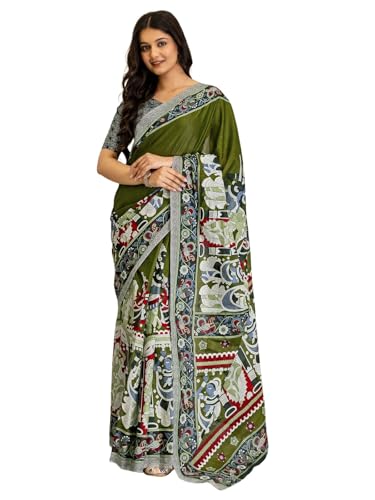 Image of SIRIL Women's Printed Ready to Wear Mul Cotton Saree With Unstitched Blouse Piece