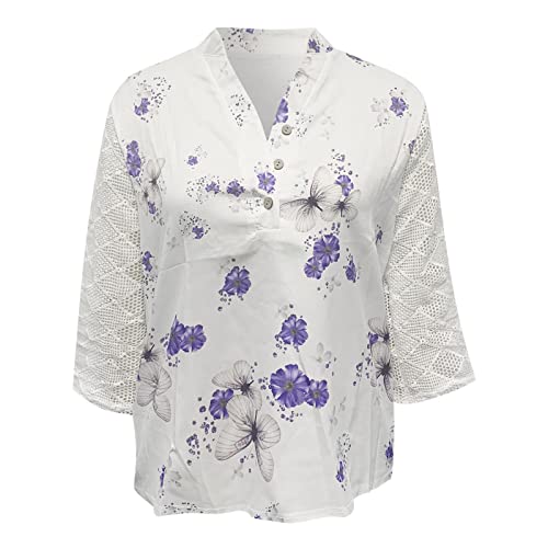 Blusas femininas elegantes casuais manga 3/4 comprimento verão gola redonda estampa floral blusas ca