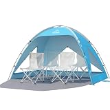 Wolfwise Portable Beach Tent Sun Shelter, Large Spacious Sun Shade for 3-4 Person, UPF 50+ UV Protection, Extendable Floor for Privacy, 3 Ventilated Mesh Windows, Carrying Bag, 95 ″x65″x55″, Sky Blue