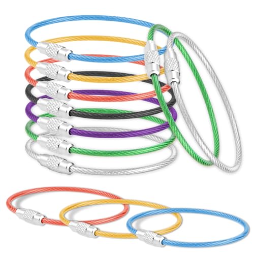Lusofie Heavy Duty Key Rings14 Pack - 15cm Large Stainless Steel Wire Loops with Protective Coating for Keychains, Luggage, Pet ID Tags | Secure Fastening