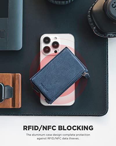 Vulkit Credit Card Holder With Leather Zipper Pocket Pop Up Wallet Rfid Blocking Slim Metal Card Case For Men Or Women(Navy) #TOP3