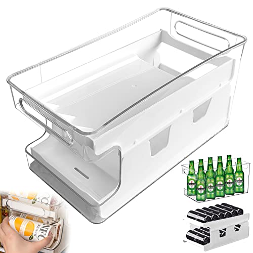 2 Niveles Organizador de Latas para Frigorifico, Plástico Transparente, Automáticas Rodantes y Encajables, Cocina