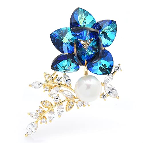 Broche fleur cristal pour femme : bijou de mode bleu et violet style designer