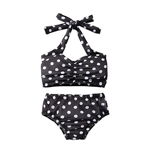 Baby Girl Bikini Kids Toddler Polka Dot Swimsuits Swimwear Beach Bathing Suit Bikinis Set Girls (Black, 12-18 Months)