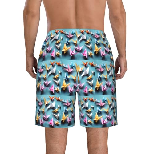 Origami Paper Cranes Print Stylish Beach Shorts Swim Trunks Lightweight Breathable Summer Outdoor Activities3