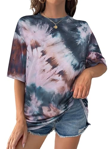 Image of Remidoo Women's Casual Oversized T Shirt Short Sleeve Graphic Tee Letter Tie Dye Shirts