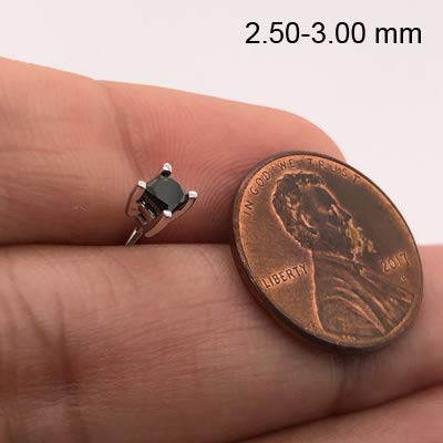 0.21-0.27 Cts Of 2.50-3.00 Mm Aa Princess Black Diamond Mens Stud Earring In 14K White Gold #TOP5