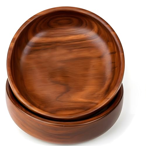 AMERIZONE Handcrafted Sheesham Wood Bowls Set.6.7 Inch Round Wooden Serving Bowls - Multipurpose Salad, Snack & Dessert Bowl (2 Pcs, 17x5 cm)