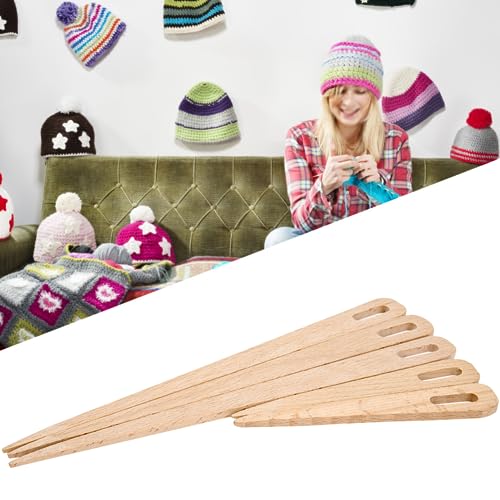 image for Haosie Wood Needle, 5 Pack Wooden Weaving Crochet Needle Hand Loom Sti