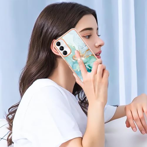 Reevermap Samsung Galaxy A05S Case with Ring Holder, Shockproof Silicone Marble Phone Cover Finger Kickstand Soft Metallic Anti Scratch TPU Rubber Bumper for Samsung Galaxy A05S, Green - Image 3