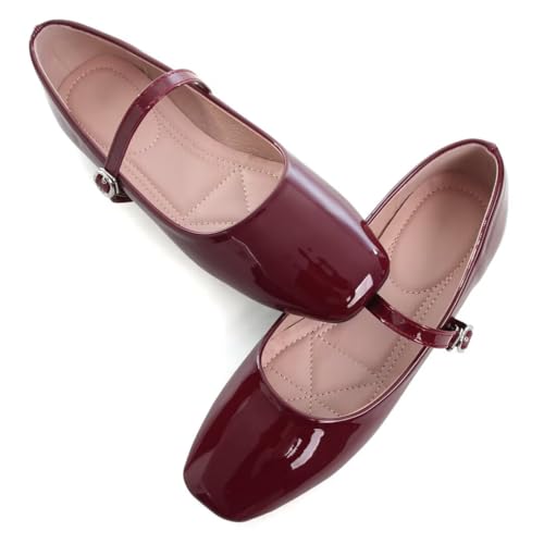 Image of TN TANGNEST Leather Flats for Women Retro Mary Jane Flats | Comfortable Square Toe Slip On Flats with Buckle Strap, Soft Work Flats Office Shoes