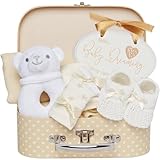 Baby Box Shop - 7 Newborn Baby Gifts Perfect for Gender Reveal Gifts & Baby Shower Gifts - Includes Baby Essentials for Newborn Unisex with Baby Rattle in Cute Keepsake Case, Baby Gift Hamper