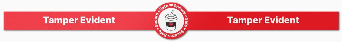 9 x 1 inch, Tamper Evident Labels - Food Delivery Labels for insuring Freshness of Boba Drinks, Tea, Ice Coffee, Shakes etc. (300 Labels, Red & White)