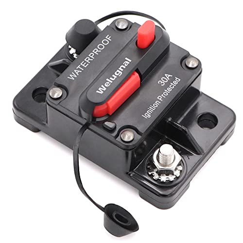 Welugnal 30 Amp Automotive Marine Circuit Breaker with Manual Reset Surface-Mount for Trolling Boat Motor Battery Thermal 12V-48V DC Waterproof