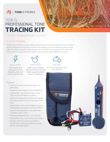 tempo communications 701k-g wire tracer electrical tone generator and probe kit 701k-g-box cable toner