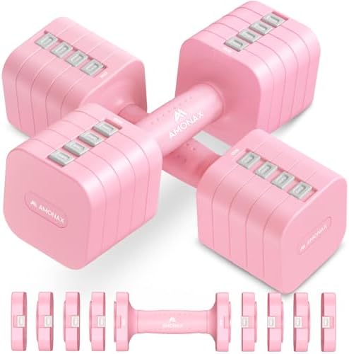 Amonax Verstellbare Hanteln, Hanteln Frauen Set, Fitnessgeräte für Zuhause | 1-5kg Kurzhanteln 2er Set, 5-in-1 Dumbbell Set für Frauen Und Männer, Gewichte Hantel für Home Gym, Kra