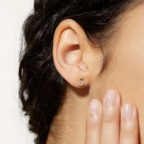 JUANKIKI Letter Stud Earrings 925 Sterling Silver earrings 14K Gold Plated earrings for women Hypoallergenic Earrings to mother gifts — view 3