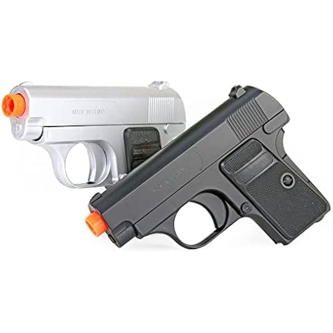 BBTac Airsoft Spring Pistol 328 Silver and Black Dual Air Soft Sub-Compact Mini Pocket Pistols Spring Airsoft Gun Cover