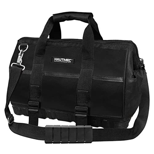 HAUTMEC 16" Heavy Duty Tool Bag, Wide Mouth Tool Bag with Waterproof Molded Base, Double 600D Fabric, 23 Pockets, Padded Shoulder Strap – HT0096-TB