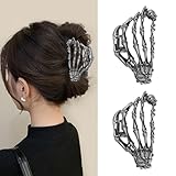 Skeleton Hand Hair Claw Clips 2pcs Black Claw Hair Clips Metal Clip Skull Jaw Clip Haires Clamp Haires Barrettes Hair Accessories for Women Girls Thick Thin Hair Cosplay Decoration