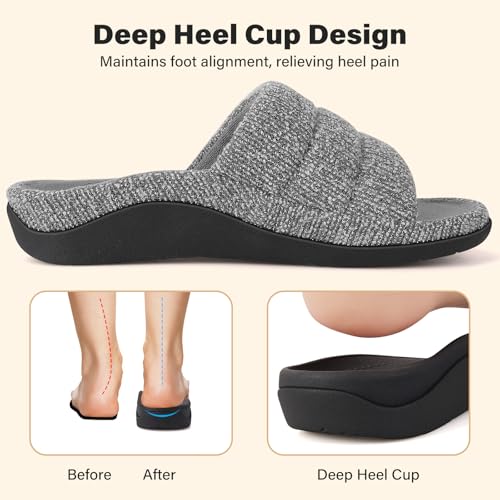 V.Step Orthopedic Slippers with Arch Support for Women Men, Orthotic Bedroom Slippers Slides for Plantar Fasciitis,Open Toe Slip on House Shoes Indoor Outdoor for Ladies, Foot Pain Relief3