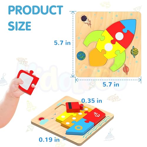 Image of Kidology 3D Wooden Puzzle Learning Toy Set for Toddlers - 6 Vehicle Shape Puzzles Blocks, Educational Fun Playset - Color & Shape Recognition Montessori Toy for Kids