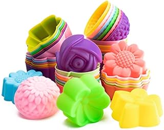Cupcake Molds, 42Pcs Silicone Baking Cups Heat Resistant Muffin Cases Cup Liners Nonstick Rainbow Cupcake Holders Reusable Cupcake Ice Creams Puddings Moulds (2 x 0.8 Inch), 6 Shapes of Flowers