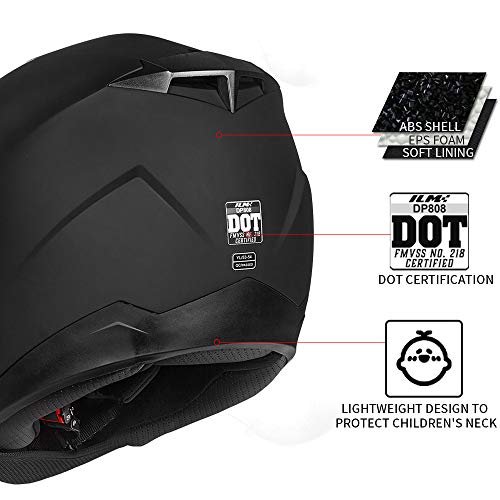 Ilm Full Face Youth Kids Motorcycle Helmet Atv Dirt Bike Street Bike Helmet Dot Approved Dp808 (Matte Black,Large) #TOP2