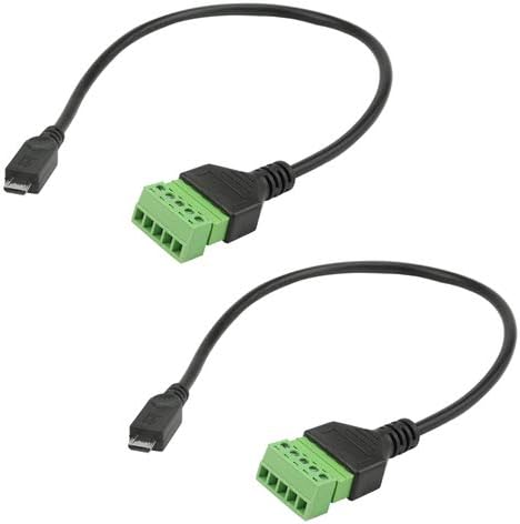 WMYCONGCONG 2 PCS Micro USB Screw Terminal Block Connector Micro USB Male to 5 Pin Female Bolt Screw Shield Terminals Pluggable Type Adapter Connector Cable 30cm