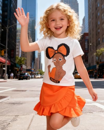 Image of Kids Toddler Girl Summer Clothes Letter Printed T-Shirt Top+ Floral Skirt 2pcs Girl's Skirt Set