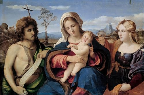 Toile Dame et enfant avec Saint Jean Baptiste affiche Palma Il Vecchio
