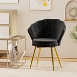 Utlenianie Fauteuil de Salon sans Accoudoirs en Velours, Chaise de Salle à Manger Moderne pour Salon Fauteille Pieds en Métal Or Chaise Confortable pour Salon, Chambre à Coucher, Coiffeuse (Noir)