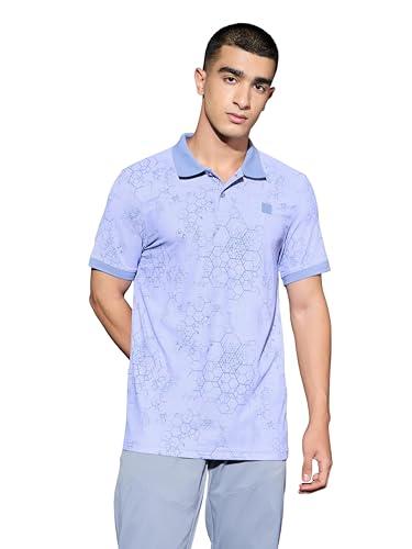 Image of TECHNOSPORT Men's Slim Fit All Over Print Half Sleeve Polo T-Shirt for Gym, Sports & Regular Use
