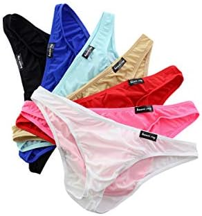 iphree Men's Low Waist Stretchy Bikini Briefs Smooth Silky Bulge Pouch Underwear Elastic Swimwear Panties Large