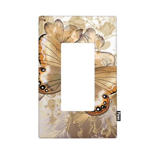 Pznen Butterfly Single Rocker Wall Plate Gold Butterflies Flying 1-Gang Rocker Light Switch Plates Standard Receptacle Plug Cover for GFCI Outlet