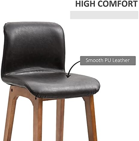 HOMCOM 2 Pieces Faux Leather Bar Stools Wooden Frame w/ Footrest Padding High Back Modern Comfortable Seats Relaxed Home Bar Business Counter Top Brown