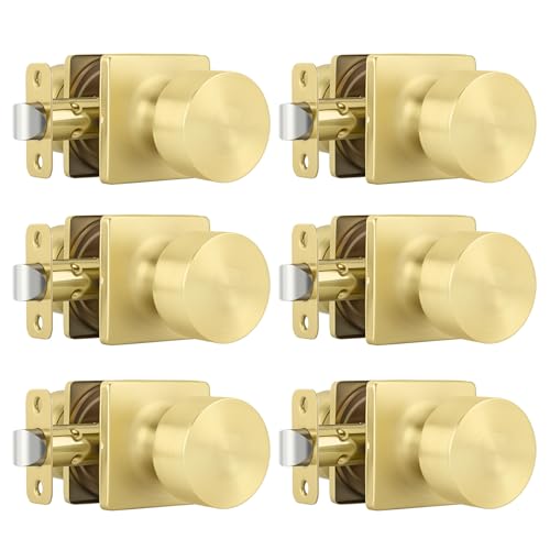 Goldenwarm Brushed Gold Closet Door Knobs Passage Door Knobs Interior Hallway Gold Closet Door Knob No Lock 6 Pack