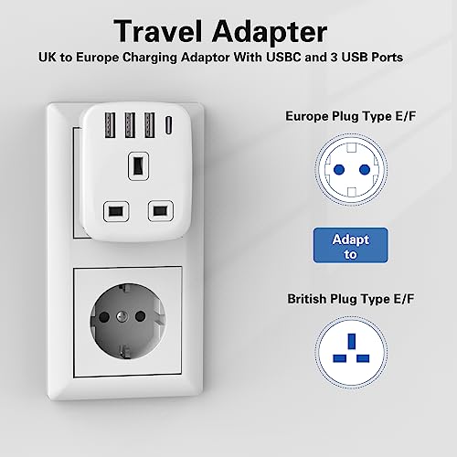 European Plug Adapter,Uk to European Plug Adapter,Travel Adapter Uk to Europe with 4 USB Ports - Image 4